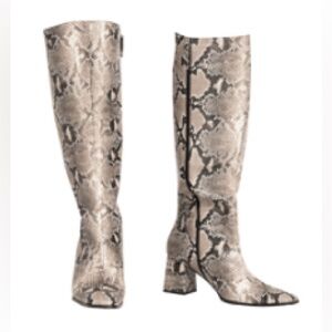 Eloquii Brand Lane At the Knee Block Heel Boots Zipper Faux Snake Skin Pattern